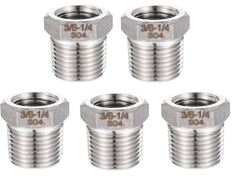 5pcs 3/8 NPT Male to 1/4 NPT Female Hex Bushing Reducers, Stainless Steel Hex Bushing Reducer Heavy-Duty Reducing Pipe Fitting Water Line Air Hose Adapter for Plumbing & Hydraulic Applications