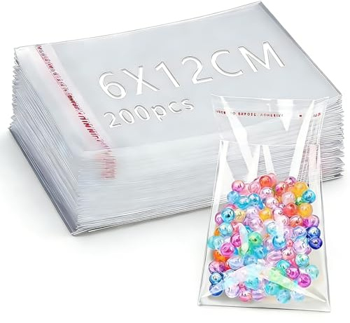 MKEAWWU 200 Stück Tütchen Selbstklebend, Opp Flachbeutel Transparent 6X12Cm Für Süßigkeiten, Kekse, Geschenke