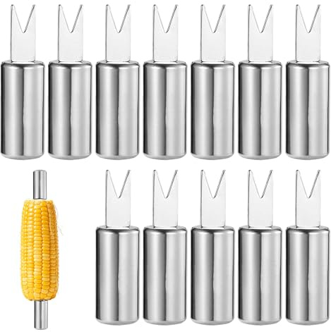 Corn on the Cob Skewers, 12PCS Reusable Stainless Steel Corn Holders for Barbecues, Camping, Picnics, Parties and Daily Cooking, Sweetcorn Holders with Secure Grip Design