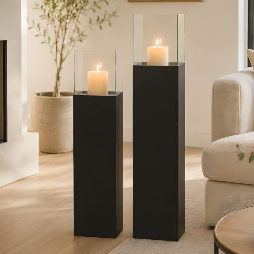2X Windlichtsäule Black aus Metall, schwarz, Kerzenständer, Dekosäule