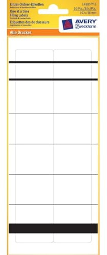 Avery Zweckform L4805-5 enkel mappetiketter, 192 x 38 mm, 5 ark/10 etiketter, vit