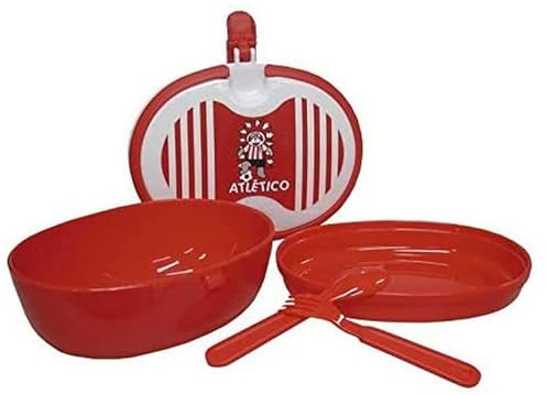 Atlético de Madrid - Tartera con 2 Platos, Cuchara y Tenedor, Producto Oficial, Color Rojo (CyP Brands)