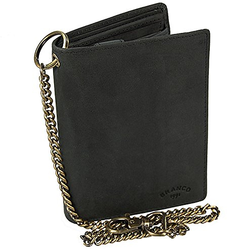 GoBago Biker Geldbeutel mit Kette Geldbörse Portemonnaie aus robusten Leder Kettenbörse im Vintage Look Bikerbörse (Schwarz)