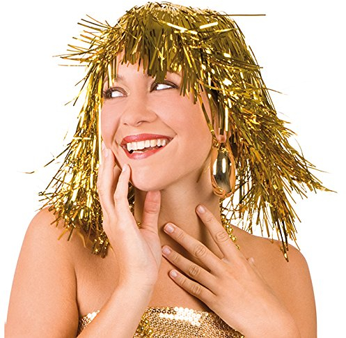 PARTY DISCOUNT SPARPACK! Perücke Lametta Disco, Gold 6 STK.