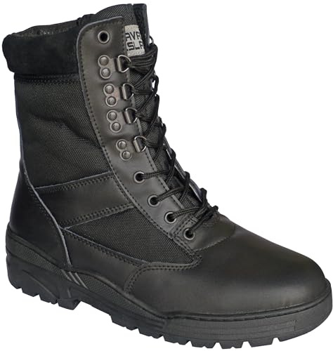 Savage Island Combat Boots Black Leather Patrol, Black, 4 UK