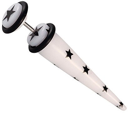 CHICNET Acryl Fake Piercing Expander weiß Schwarze Sterne Dehnungsstab Straight Dehnstab