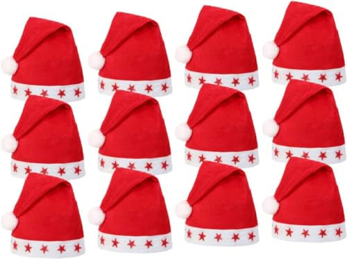 Alsino Blinkende Weihnachtsmütze Nikolausmütze Sterne (wm-15) - 12er Set für Erwachsene mit Bommel