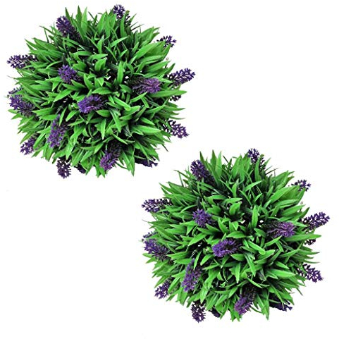 vidaXL 2X Buchsbaumkugel mit Lavendel Künstlich Naturgetreu Deko Pflanze Buxus Buchsbaum mit Lavendelblüten Kunstpflanze 28 cm