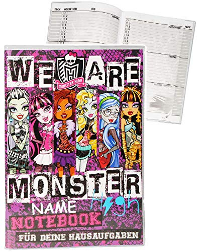 alles-meine.de GmbH Hausaufgabenheft - Monster High - schaurig schräg - incl. Name - für Faule - ohne Vortragen der Stunden ! - Schule - incl. Schutzhülle & bunten Seiten - f..