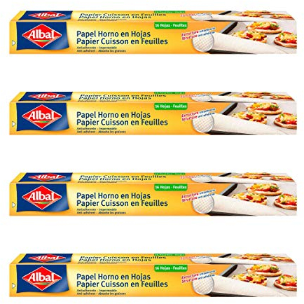 ALBAL Lot de 4 Papier cuisson 16 Feuilles Pré-découpées, Papier sulfurisé alimentaire anti-glisse et anti-adhérent, démoulage facile