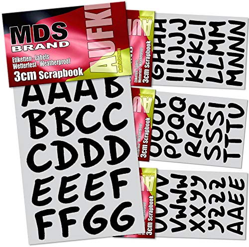 MDS Brand 3cm Buchstaben zum beschriften, Großbuchstaben sind Wetterfest Klebebuchstaben einfach zum basteln - gestalten u. Verzierung von Einladungskarten und Briefkasten (3cm Schwarz)