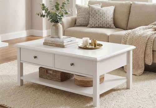 moebel-dich-auf Couchtisch KOPENHAGEN weiß 2 Schubkästen Landhausstil Sofatisch B/H/T 102 x 45 x 68 cm