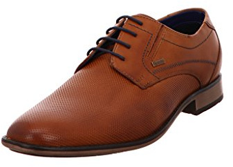 bugatti Business Halbschuh aus Leder, Derby mit Hand Finish und Perforation, Braun, 45 EU