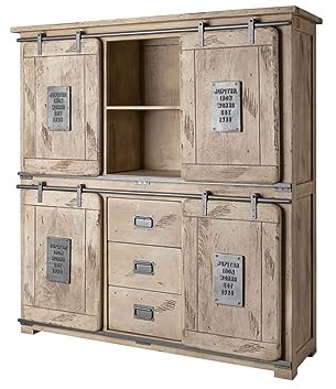 MASSIVMOEBEL24.DE Highboard Mango beige lackiert Railway #325 | 150x45x160 (BxTxH) 118 kg Industrial montiert vollmassiv