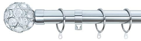 A.Unique Home Beaded Gem Metal Extendable Curtain Pole with Rings and Fittings, In a Variety of Colours and Sizes (25/28mm) (Nickel, 120cm - 220cm, 47 to 87 Approx)