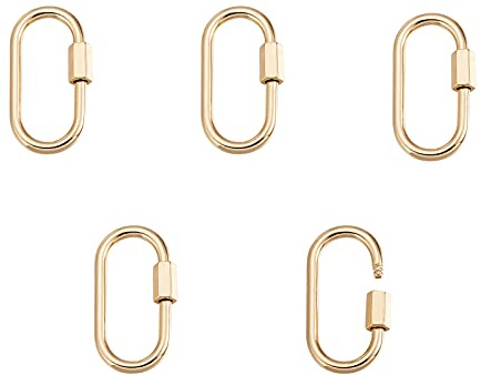 Cheriswelry 5 ovale Messing-Karabinerhaken, Schraubverschlüsse, goldfarben, Verbindungsverschluss für Schmuck, Armbänder, Schlüsselanhänger, dekorative Charms