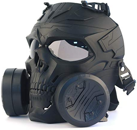 Máscara de Paintball, máscara táctica de Estilo Gas maniquí de Cara Completa máscara Skull CS con turbofan Doble para el Disfraz de Juego de Guerra de rol de Halloween