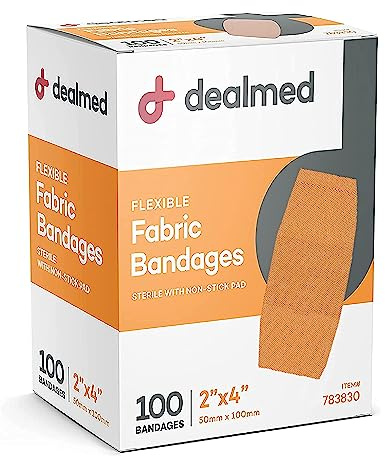 Dealmed Fabric Flexible Adhesive Bandages with Non-Stick Pad, Latex Free, Wound Care for First Aid Kit, 2 x 4 (Box of 100)