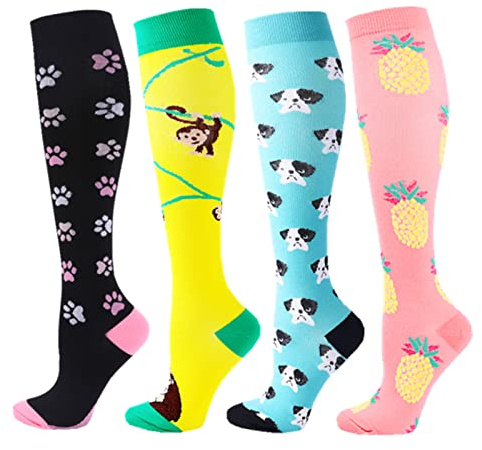 Zingso Calcetines de Compresión (4 pares) para Hombres y Mujeres de 20 a 25 mmHg Medias de Compresión, los Mejores para Atletismo, Carrera, Viajes en avión, Apoyo (S/M, Serie 6)