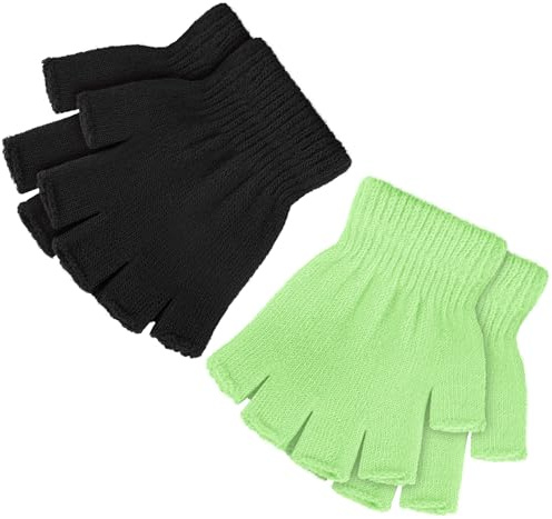 TODDOR 2 Pairs Kids Fingerless Gloves Warm Children Half Finger Mittens Acrylic Knitted Typing Gloves for Boys and Girls