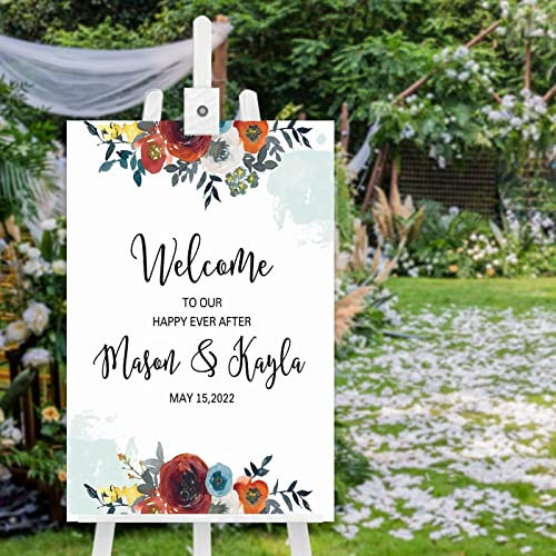 Panneau de bienvenue floral en bois pour mariage - Panneau de bienvenue personnalisé pour mariage - 76,2 x 50,8 cm