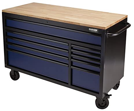 BUNKER 08237 Workbench Roller Tool Cabinet, 10 Drawer, 56 Inch, Blue
