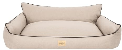Bjird Hundebett - Hundekorb für kleine mittelgroße & große Hunde - Hundekissen - Hundesofa - Bezug abnehmbar und waschbar - Joker - Größe: M: 82 x 63 cm - Beige Kunstleinen
