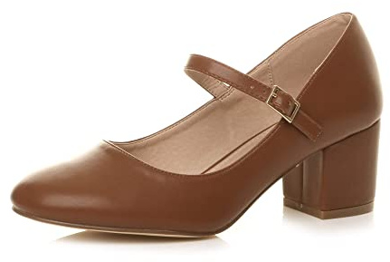 AJVANI Womens Ladies mid Block Heel Strap Work Evening Party Mary Jane Court Shoes Size 5 38