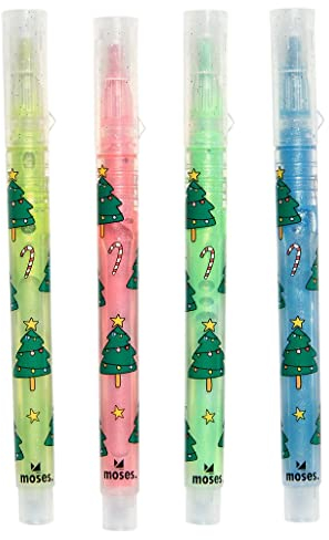 moses. Glitzer-Filzstifte Sternenstaub 4er Set, 4 Filzmarker in Leuchtfarben zum Malen, Basteln und Markieren, Geschenk zu Weihnachten und für den Adventskalender