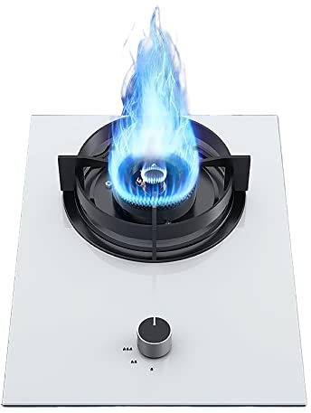 IBOWZ Encimera de Gas Placa de Gas Cocina de Gas de Cocina integrada, Estufa de Gas de Cocina de Mesa, Panel de Vidrio Templado Blanco, Potencia de Fuego de 5000 W, Opciones de cocción versátiles,