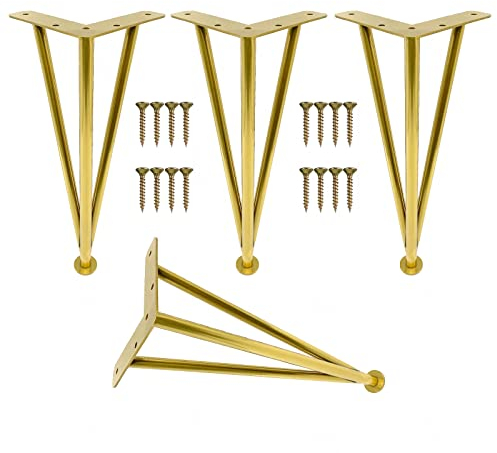 Jolan 4 Stück Haarnadel Tischbeine,Metall Möbelfüße 10cm 15cm 20cm 25cm 30cm 35cm 40cm 60cm Möbelbeine,DIY Ersatz Möbelfüsse,Tischfüße Mit Schrauben,Für Couchtische Sofas Schränke,Gold-20cm/7.8in