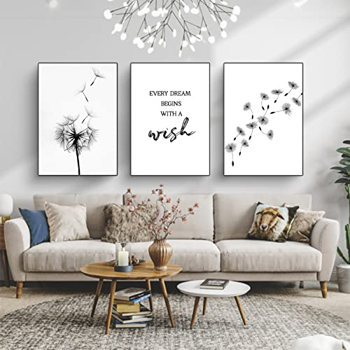 CULASIGN 3-teiliges Moderne Poster Set, Schwarz Weiß Löwenzahn Bilder Moderne Wandbilder, Bilder Wohnzimmer Deko Schlafzimmer Wanddeko Art ohne Rahmen (21x30cm)