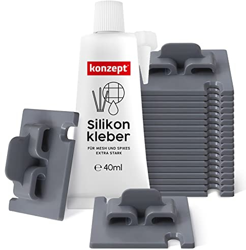 Konzept 11 20 Stück Klebehaken mit Montagekleber,30ml, extra stark, für Katzennetz Balkon – ohne Bohren, grau, wetterfest, einfache und schnelle Montage