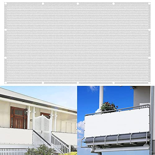YUANZHI Balkon Sichtschutz 70 x 450 cm Windschutz Staubschutz Balkonbespannung Sichtschutz mit Ösen und Kabelbinder für Balkongeländer Terrasse, Weiß