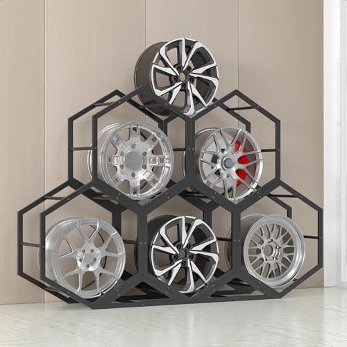 HDYZJQ Reifenständer felgenregal felgenhalter Freistehender Reifenständer aus Stahl, Autoreifen-Ausstellungsständer for Garagenlager, Autohäuser, Ersatzreifen-Lagerregal for 1 Reifen(5+2)