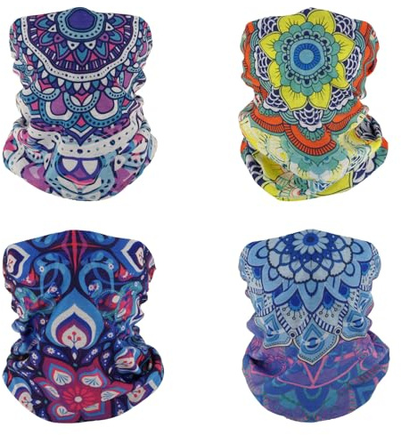 SMEHCF 4 Bandanas Polyvalents pour Femmes Hommes Bandeau Cagoule Cheveux Foulard Visage Demi Masque Cache-Cou Respirant Réutilisable Lavable Lotus