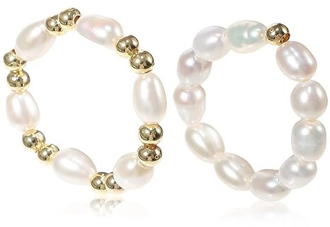 WRITWAA 2St 2 handbestickte Süßwasserperlenringe (Einzelperle + Doppelperle) Perlenringe für Frauen Perlenschmuck Verlobungsornament 2023 Modeschmuck für Damen Jahrgang Ringe Damenring
