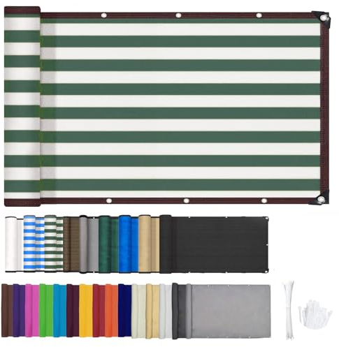 Ygann Balkon-Sichtschutz, Wind- und UV-Schutz, Balkon-Sichtschutz für Deck, Hinterhof, Terrasse, Balkon, inklusive Kabelbinder, 8 Tage Lieferung, 9 Farben, 377 Größen Grün&Weiße,1.1x6.5m