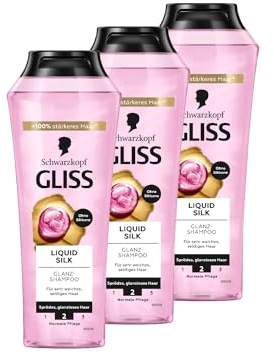 Gliss Shampoo Liquid Silk (3x 250 ml) Haarshampoo mit Ceramiden & Seide, Glanz-Shampoo für sprödes und stumpfes Haar glättet die Haaroberfläche