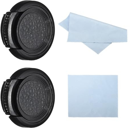 PATIKIL 25 mm linslock, 2-pack sidor nyp kameralinsskydd för främre lins med rengöringsduk, lämplig för 25 mm gänga universella DSLR-linser, svart