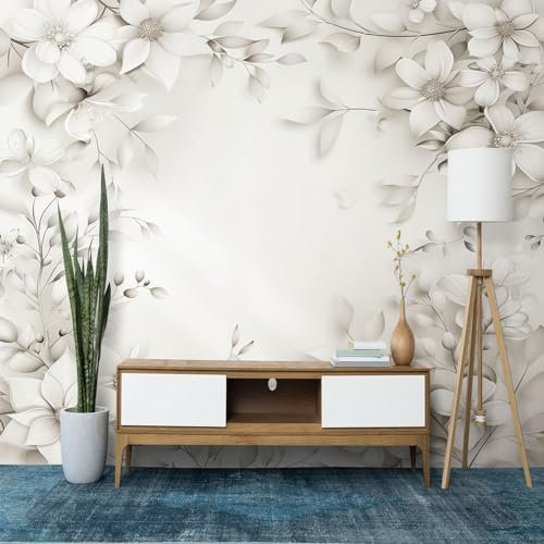 Murales da Parete Fiori moderni e semplici Carta da Parati, Grigio Carta da Parati Murale HD 3D Fotomurale Adatto per Soggiorno Camera da Letto Cameretta Ufficio 350 x 256 cm (WxH)