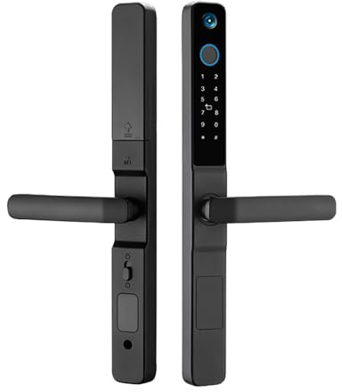Swokely Smart lås med kamera nyckellöst ingångsdörrlåshandtag ultratunt rostfritt stål biometriskt dörrlås Tuya-app fjärrdrift WiFi smart lås för 35-120 mm kontor hem sovrumsdörr