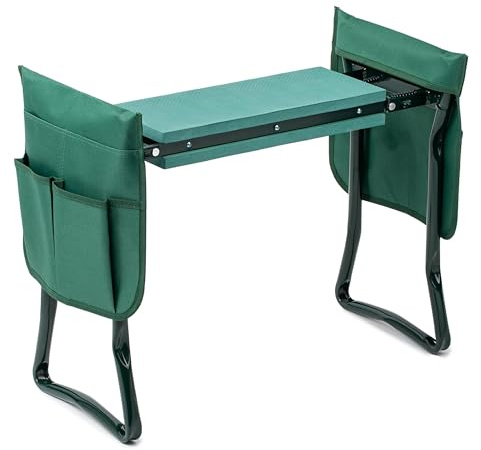 iPower Garten-Kniebank und Sitz mit stabilem weichem Eva-Schaum-Pad, Faltbare Kniebank, 2 Werkzeugtaschen enthalten, für Camping, Gartenarbeit, Angeln, Grün