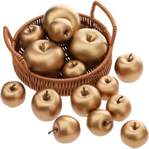 Gresorth 15 Piezas Artificial Dorado Manzana Decoración Falso Fruta Modelo Realista Verduras Mostrar Simulación Inicio Fije para Armario Navidad Cuadro