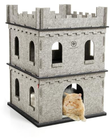 CanadianCat Company | Katzen-Chateau aus Filz für Katzen - Felty Fort | Erdgeschoss + Etage + XXL Flauschkissen - Set