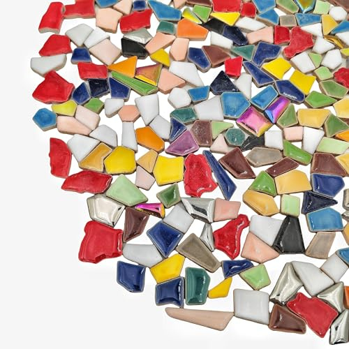500g/1.1lb Ceramic Mosaic Tiles,Mixed Colour Ceramic Mosaic Tiles for Crafts,Mosaic Tiles for Home Decoration or DIY Crafts,Mosaic Making Supplies (Small Irregular)