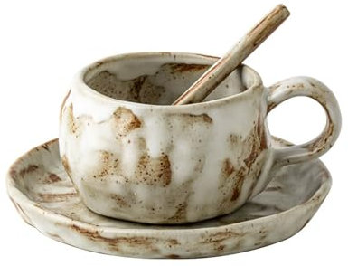 zhangrui1888 Coffee Mug Handmade Rough Ceramic Coffee Mug Home Afternoon Tea Ceramic Mug Latte Coffee Cup Saucer Spoon Set Mugs