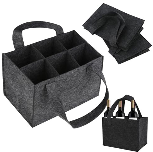 Haocjanc TIANCONGYUN 2 Sac Bouteille, Porte Bouteille pour 6 Bouteilles, Casier Bouteille avec Poignée, Panier Feutre Pliable pour Les Boissons et Le Vin