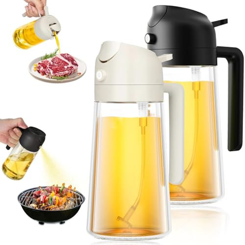 Bukuhlio 2 pièces Pulvérisateur d'huile pour huile alimentaire 470 ml, flacon pulvérisateur 2 en 1 en verre,spray huile cuisine air fryer，Air Fryer pour Cuisiner, Griller, Salade, Pâtisserie