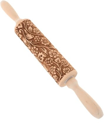 Cabilock Mattarello in Legno Di Faggio Goffrato Con Motivo Fiocco Fiore Per Pasta Per Cuocere Torte e Biscotti